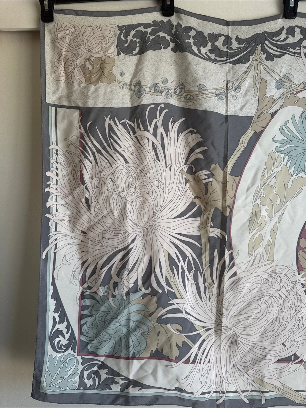 Vintage 1970s Ginnie Johansen Floral Abstract Art Deco Silk Scarf 34 x 34